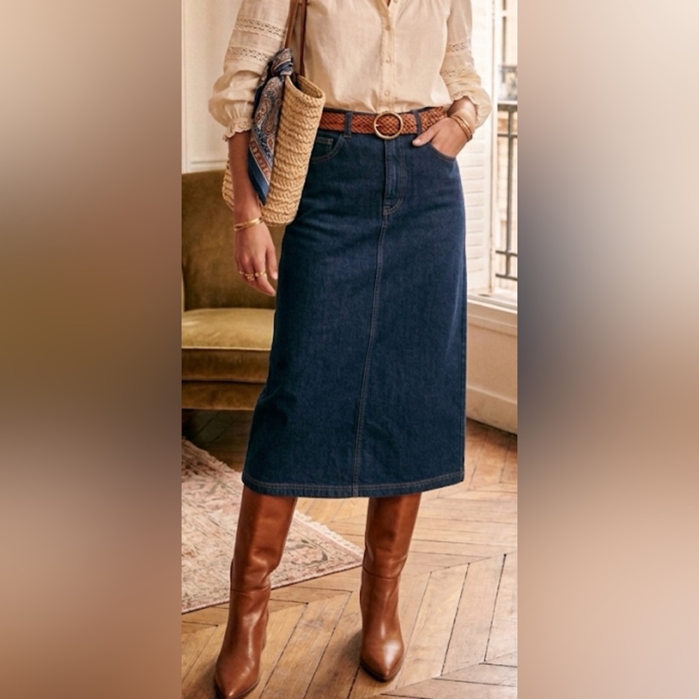 Vintage NET Original Denim Collection Midi Skirt Size 36(26)  Blue Dark Wash